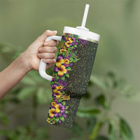 Hawaii Mardi Gras Tumbler With Handle Tropical Flowers Glitter Style LT05 - Polynesian Pride
