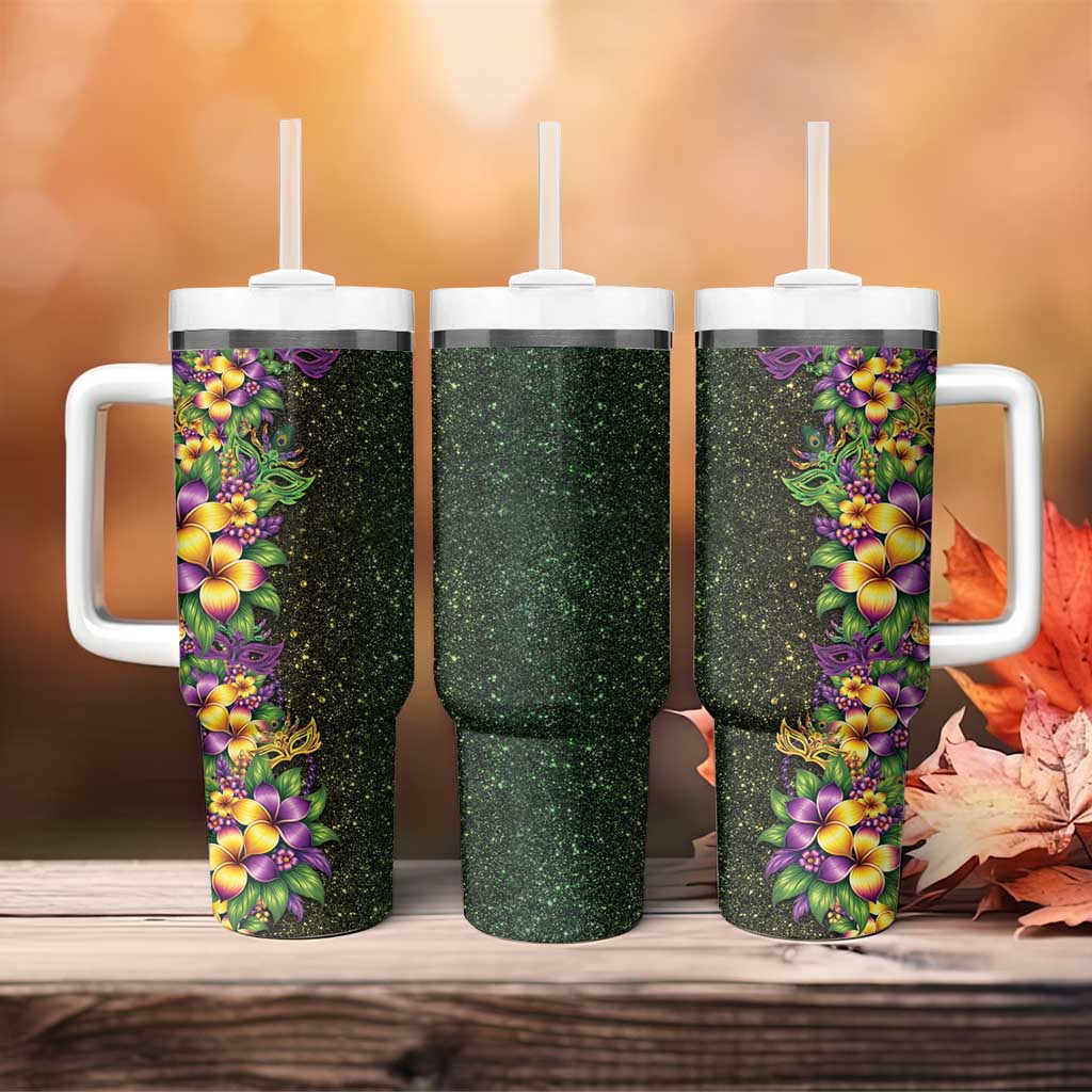 Hawaii Mardi Gras Tumbler With Handle Tropical Flowers Glitter Style LT05 - Polynesian Pride