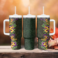 Hawaii Mardi Gras Tumbler With Handle Tropical Flowers Glitter Style LT05 - Polynesian Pride