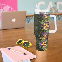 Hawaii Mardi Gras Tumbler With Handle Tropical Flowers Glitter Style LT05 - Polynesian Pride