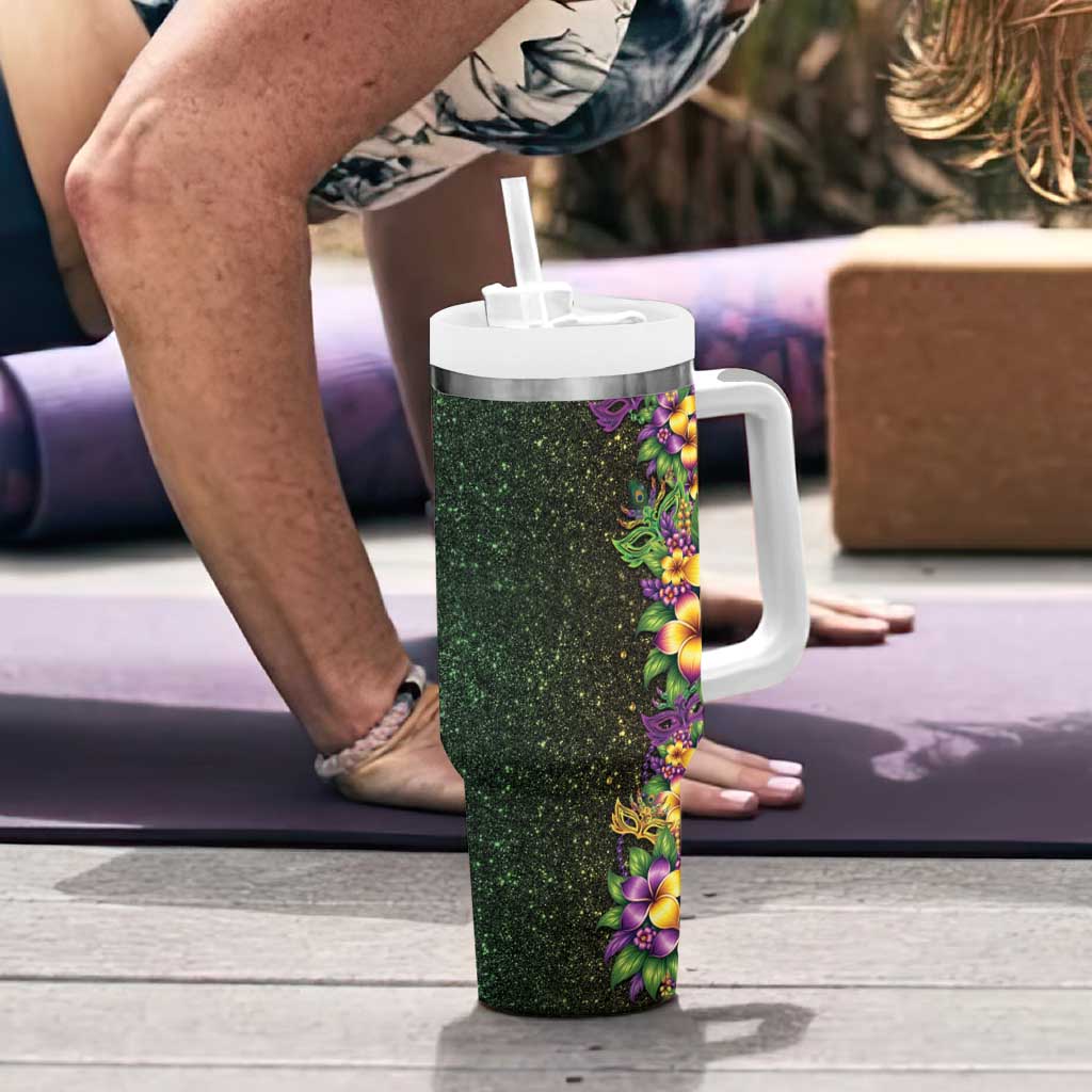 Hawaii Mardi Gras Tumbler With Handle Tropical Flowers Glitter Style LT05 - Polynesian Pride