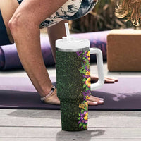 Hawaii Mardi Gras Tumbler With Handle Tropical Flowers Glitter Style LT05 - Polynesian Pride
