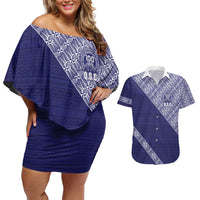 Tonga Queen Salote College Couples Matching Off Shoulder Short Dress and Hawaiian Shirt 100 Years Anniversary Navy Color LT05 Navy - Polynesian Pride