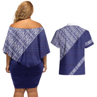 Tonga Queen Salote College Couples Matching Off Shoulder Short Dress and Hawaiian Shirt 100 Years Anniversary Navy Color LT05 - Polynesian Pride