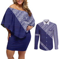 Tonga Queen Salote College Couples Matching Off Shoulder Short Dress and Long Sleeve Button Shirt 100 Years Anniversary Navy Color LT05 Navy - Polynesian Pride
