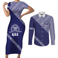 Tonga Queen Salote College Couples Matching Short Sleeve Bodycon Dress and Long Sleeve Button Shirt 100 Years Anniversary Navy Color LT05 Navy - Polynesian Pride