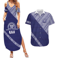 Tonga Queen Salote College Couples Matching Summer Maxi Dress and Hawaiian Shirt 100 Years Anniversary Navy Color LT05 Navy - Polynesian Pride