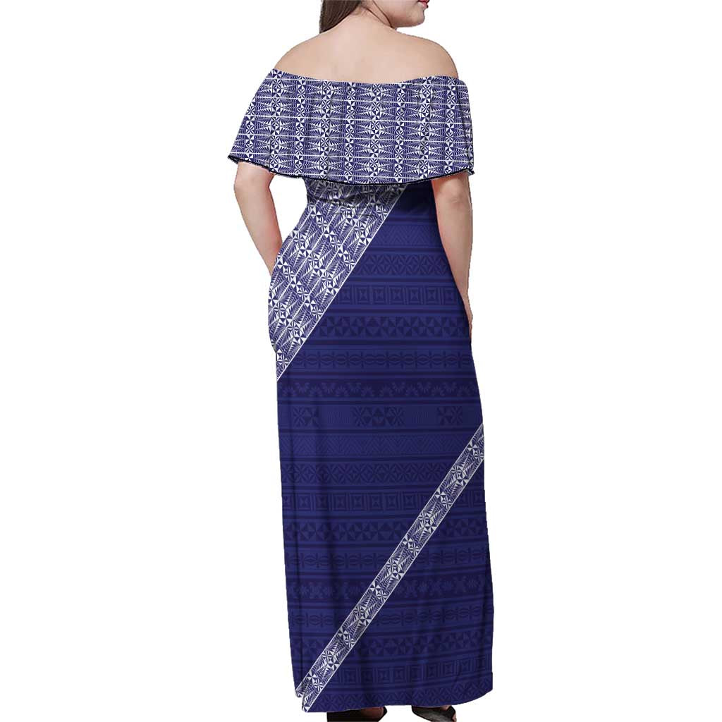Tonga Queen Salote College Family Matching Off Shoulder Maxi Dress and Hawaiian Shirt 100 Years Anniversary Navy Color LT05 - Polynesian Pride