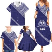 Tonga Queen Salote College Family Matching Summer Maxi Dress and Hawaiian Shirt 100 Years Anniversary Navy Color LT05 - Polynesian Pride