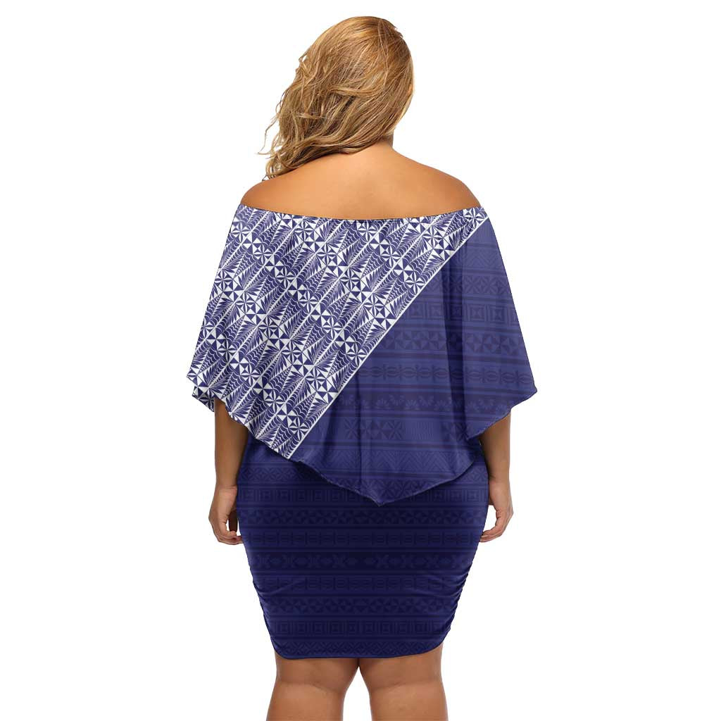 Tonga Queen Salote College Off Shoulder Short Dress 100 Years Anniversary Navy Color LT05 - Polynesian Pride
