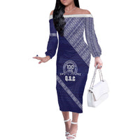 Tonga Queen Salote College Off The Shoulder Long Sleeve Dress 100 Years Anniversary Navy Color LT05 Women Navy - Polynesian Pride
