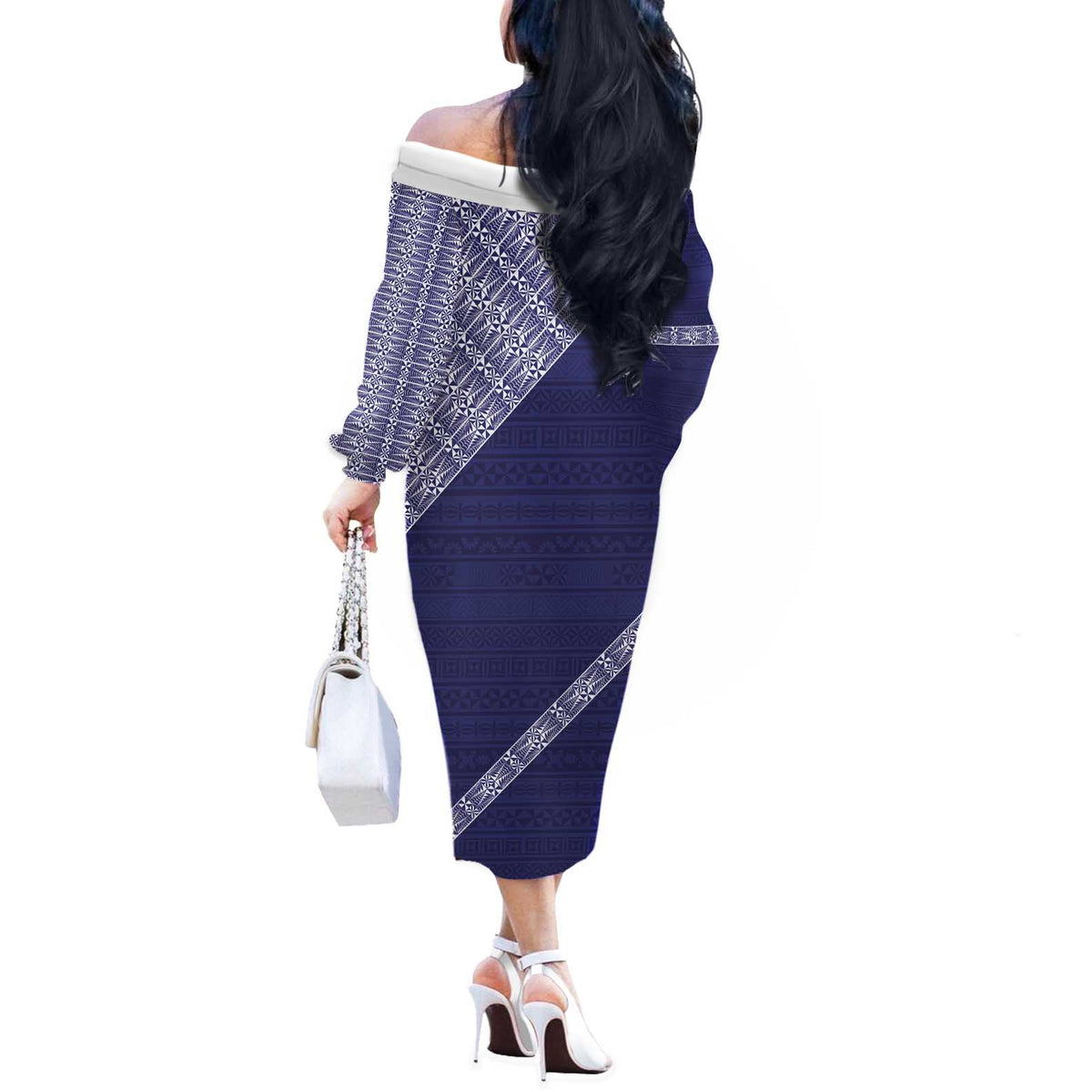 Tonga Queen Salote College Off The Shoulder Long Sleeve Dress 100 Years Anniversary Navy Color LT05 - Polynesian Pride