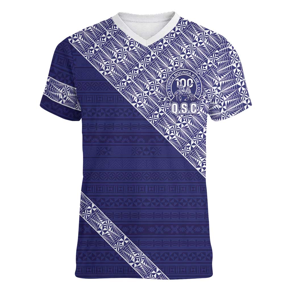 Tonga Queen Salote College Women V-Neck T-Shirt 100 Years Anniversary Navy Color LT05 Female Navy - Polynesian Pride