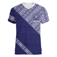 Tonga Queen Salote College Women V-Neck T-Shirt 100 Years Anniversary Navy Color LT05 Female Navy - Polynesian Pride