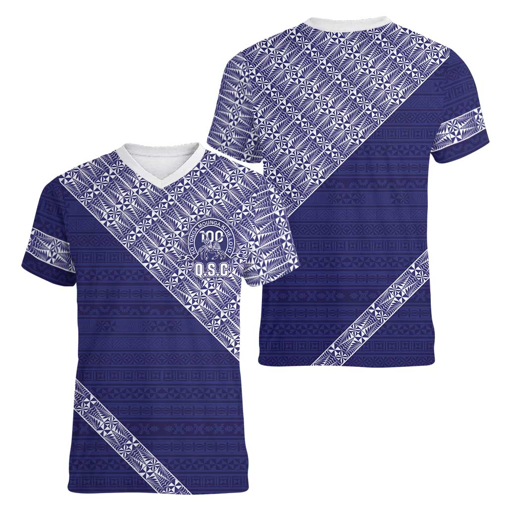 Tonga Queen Salote College Women V-Neck T-Shirt 100 Years Anniversary Navy Color LT05 - Polynesian Pride
