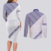 Tonga Queen Salote College Couples Matching Long Sleeve Bodycon Dress and Long Sleeve Button Shirt 100 Years Anniversary White Color LT05 - Polynesian Pride