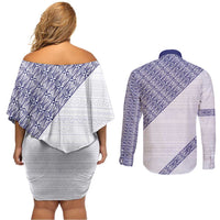 Tonga Queen Salote College Couples Matching Off Shoulder Short Dress and Long Sleeve Button Shirt 100 Years Anniversary White Color LT05 - Polynesian Pride