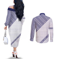 Tonga Queen Salote College Couples Matching Off The Shoulder Long Sleeve Dress and Long Sleeve Button Shirt 100 Years Anniversary White Color LT05 - Polynesian Pride