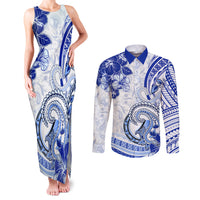 Polynesia Paisley Couples Matching Tank Maxi Dress and Long Sleeve Button Shirt Mix Navy Polynesian Pattern LT05 Navy - Polynesian Pride
