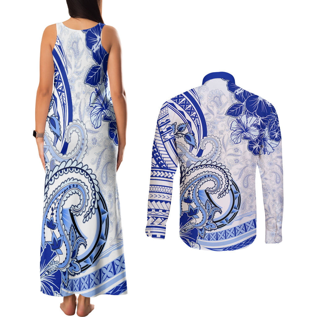 Polynesia Paisley Couples Matching Tank Maxi Dress and Long Sleeve Button Shirt Mix Navy Polynesian Pattern LT05 - Polynesian Pride