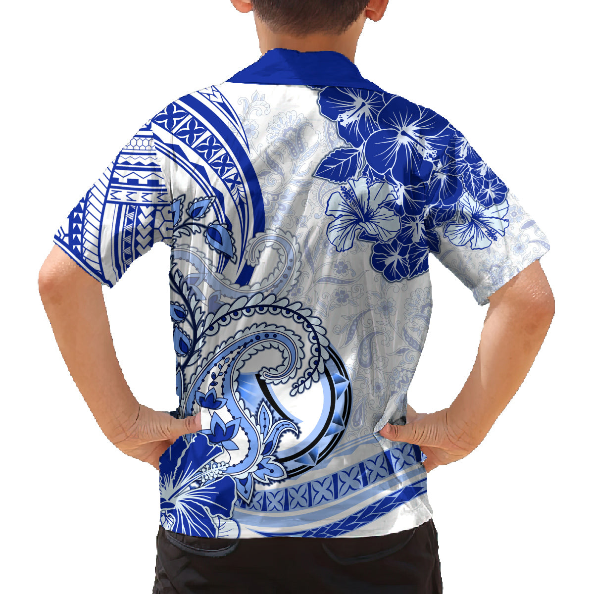 Polynesia Paisley Family Matching Off Shoulder Long Sleeve Dress and Hawaiian Shirt Mix Navy Polynesian Pattern LT05 - Polynesian Pride