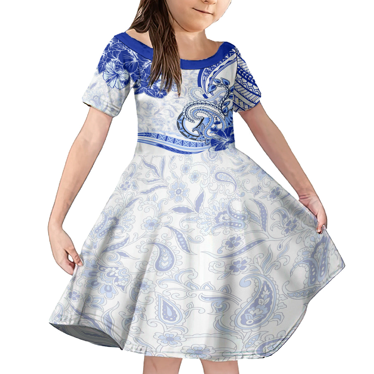 Polynesia Paisley Family Matching Summer Maxi Dress and Hawaiian Shirt Mix Navy Polynesian Pattern LT05 Daughter's Dress Navy - Polynesian Pride