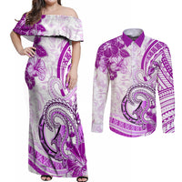 Polynesia Paisley Couples Matching Off Shoulder Maxi Dress and Long Sleeve Button Shirt Mix Pink Polynesian Pattern LT05 Pink - Polynesian Pride