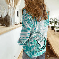 Polynesia Paisley Women Casual Shirt Mix Teal Polynesian Pattern LT05 - Polynesian Pride
