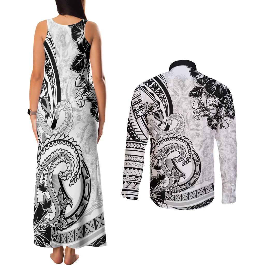 Polynesia Paisley Couples Matching Tank Maxi Dress and Long Sleeve Button Shirt Mix White Polynesian Pattern LT05 - Polynesian Pride
