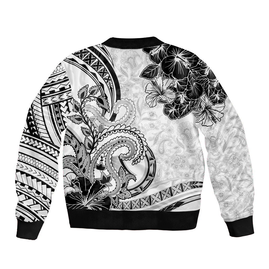 Polynesia Paisley Sleeve Zip Bomber Jacket Mix White Polynesian Pattern LT05 - Polynesian Pride