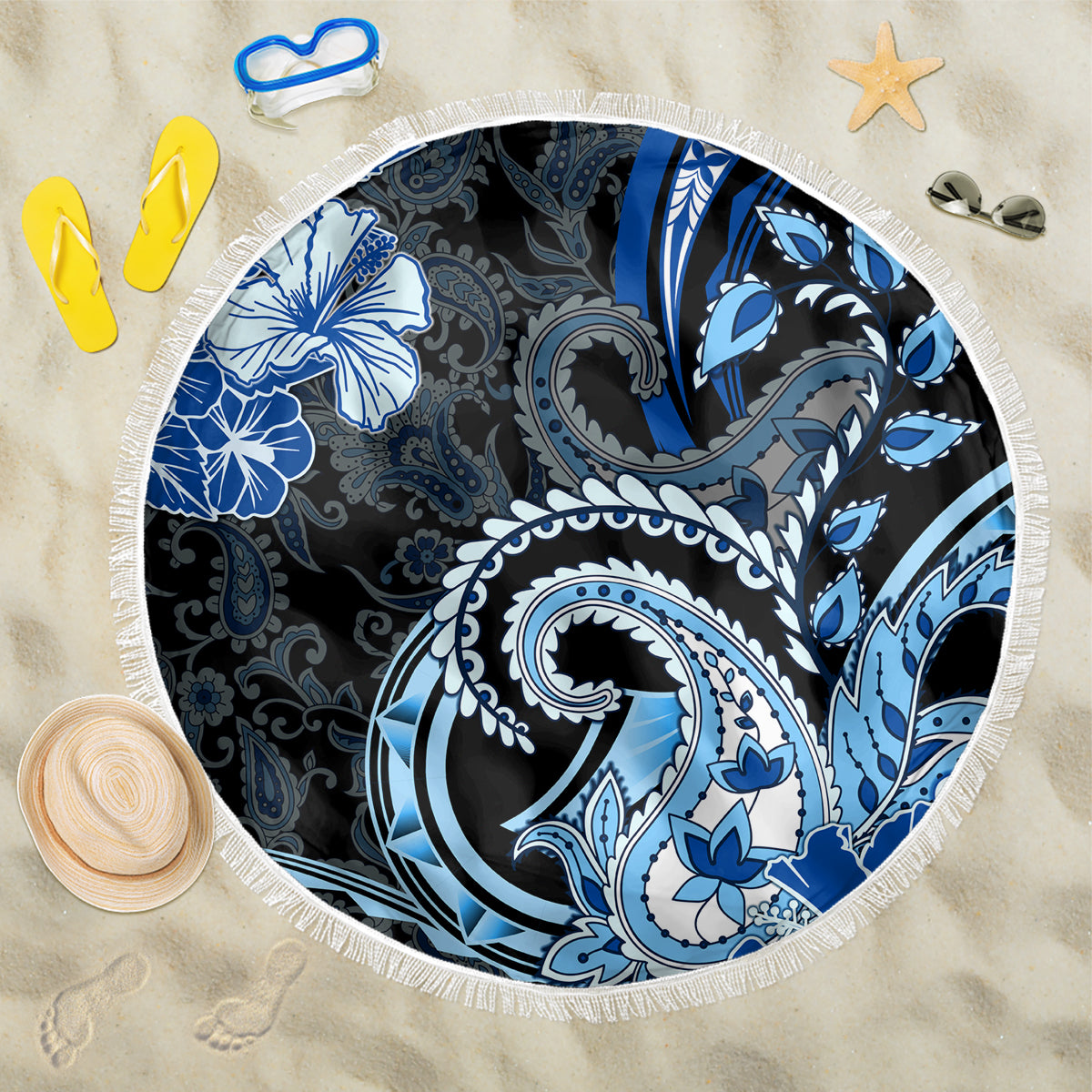 Polynesia Paisley Beach Blanket Mix Blue Polynesian Pattern