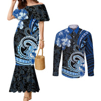 Polynesia Paisley Couples Matching Mermaid Dress and Long Sleeve Button Shirt Mix Blue Polynesian Pattern LT05 Blue - Polynesian Pride
