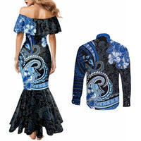 Polynesia Paisley Couples Matching Mermaid Dress and Long Sleeve Button Shirt Mix Blue Polynesian Pattern LT05 - Polynesian Pride
