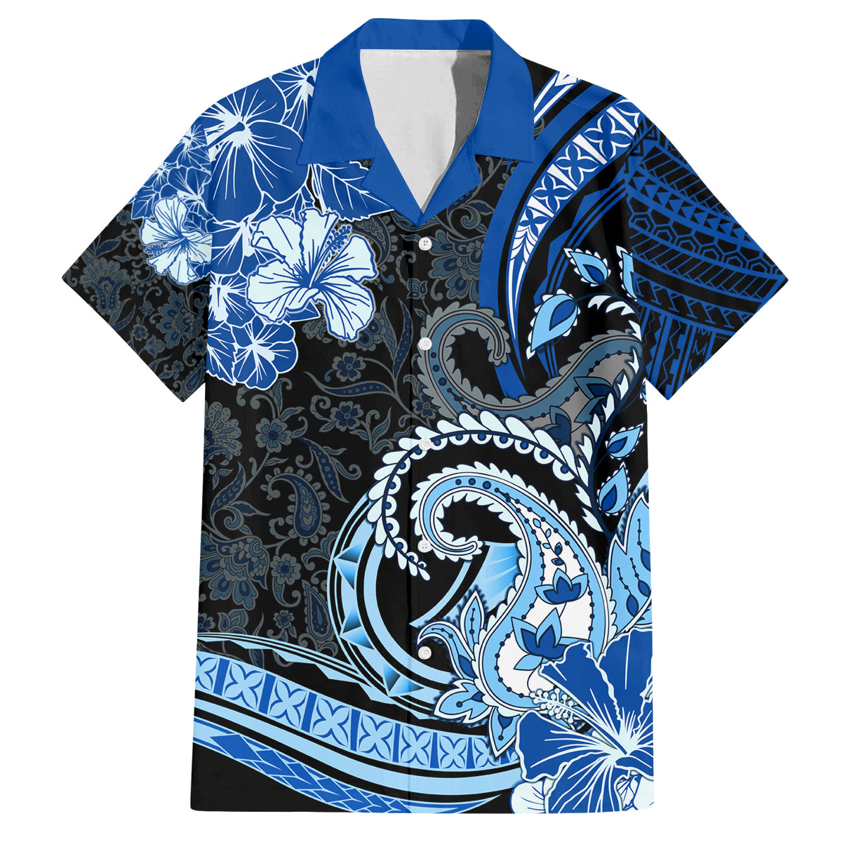 Polynesia Paisley Family Matching Tank Maxi Dress and Hawaiian Shirt Mix Blue Polynesian Pattern LT05 Dad's Shirt - Short Sleeve Blue - Polynesian Pride