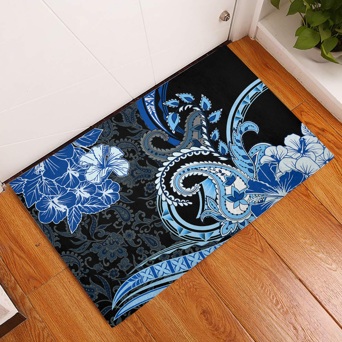 Polynesia Paisley Rubber Doormat Mix Blue Polynesian Pattern
