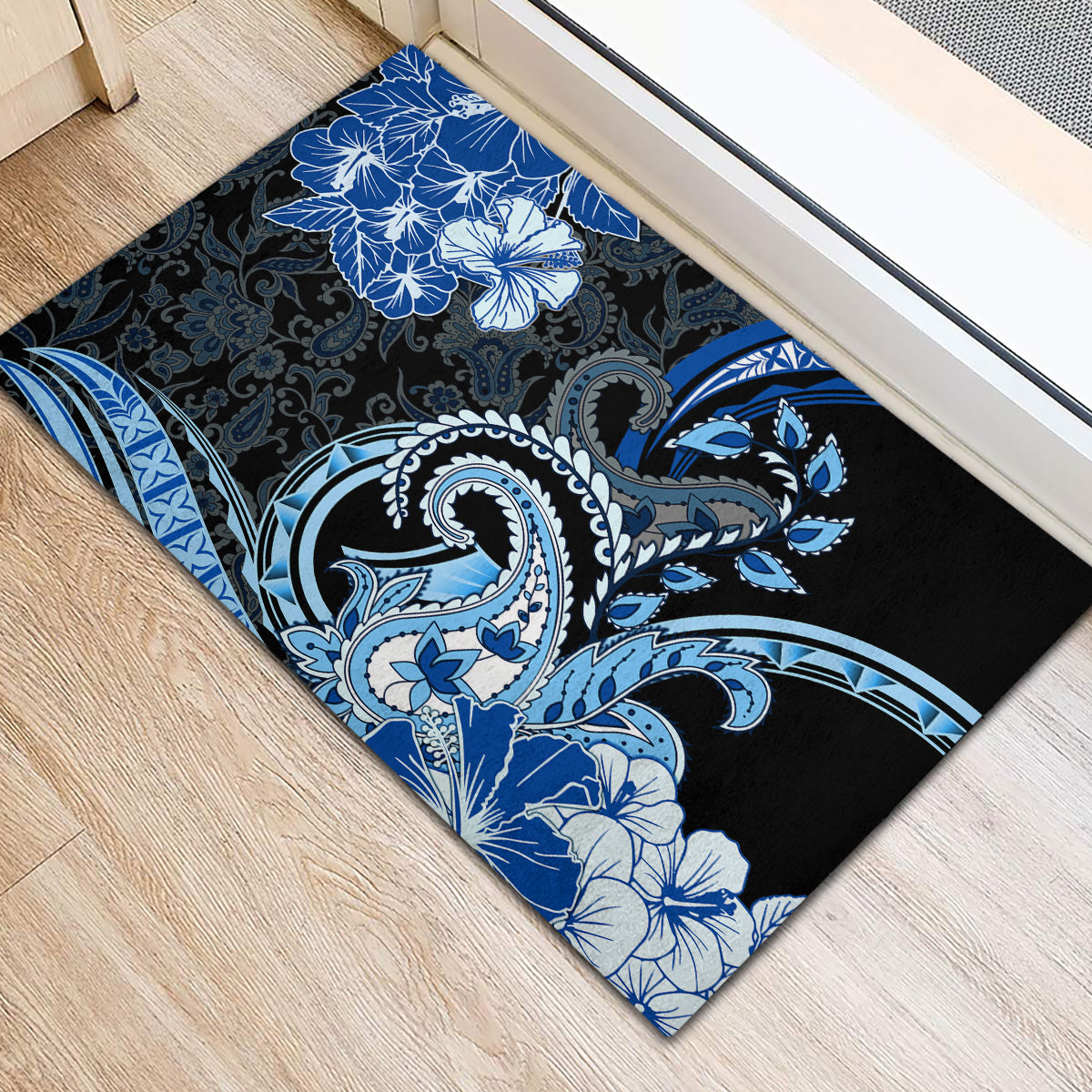 Polynesia Paisley Rubber Doormat Mix Blue Polynesian Pattern