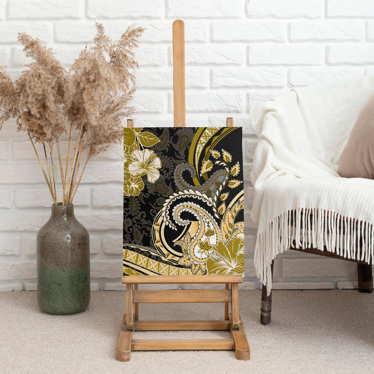Polynesia Paisley Canvas Wall Art Mix Gold Polynesian Pattern