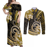 Polynesia Paisley Couples Matching Off Shoulder Maxi Dress and Long Sleeve Button Shirt Mix Gold Polynesian Pattern LT05 Gold - Polynesian Pride