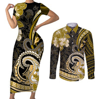 Polynesia Paisley Couples Matching Short Sleeve Bodycon Dress and Long Sleeve Button Shirt Mix Gold Polynesian Pattern LT05 Gold - Polynesian Pride