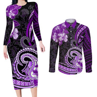 Polynesia Paisley Couples Matching Long Sleeve Bodycon Dress and Long Sleeve Button Shirt Mix Purple Polynesian Pattern LT05 Purple - Polynesian Pride