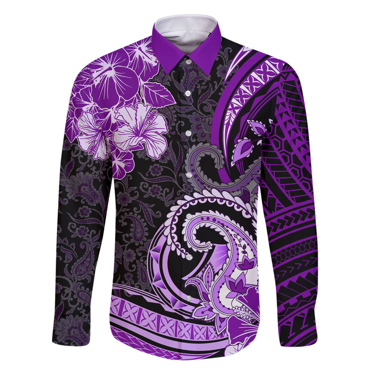 Polynesia Paisley Family Matching Tank Maxi Dress and Hawaiian Shirt Mix Purple Polynesian Pattern LT05 Dad's Shirt - Long Sleeve Purple - Polynesian Pride