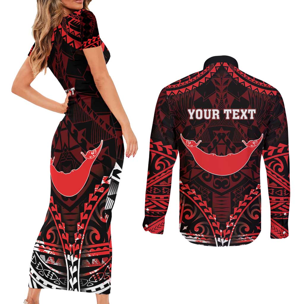 Personalised Easter Island Couples Matching Short Sleeve Bodycon Dress and Long Sleeve Button Shirt Polynesian Pattern Emblem