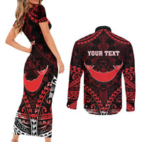 Personalised Easter Island Couples Matching Short Sleeve Bodycon Dress and Long Sleeve Button Shirt Polynesian Pattern Emblem