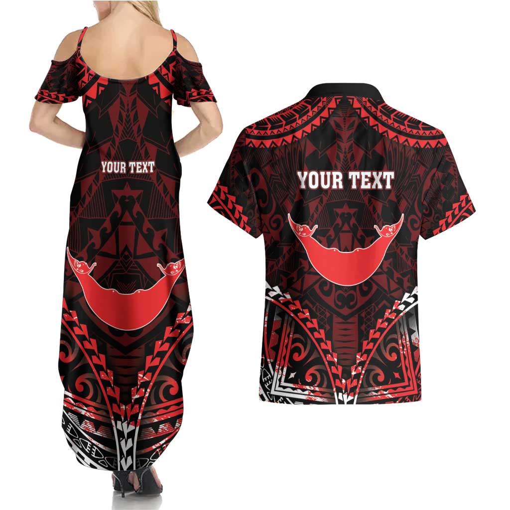 Personalised Easter Island Couples Matching Summer Maxi Dress and Hawaiian Shirt Polynesian Pattern Emblem
