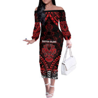 Personalised Easter Island Family Matching Off The Shoulder Long Sleeve Dress and Hawaiian Shirt Polynesian Pattern Emblem