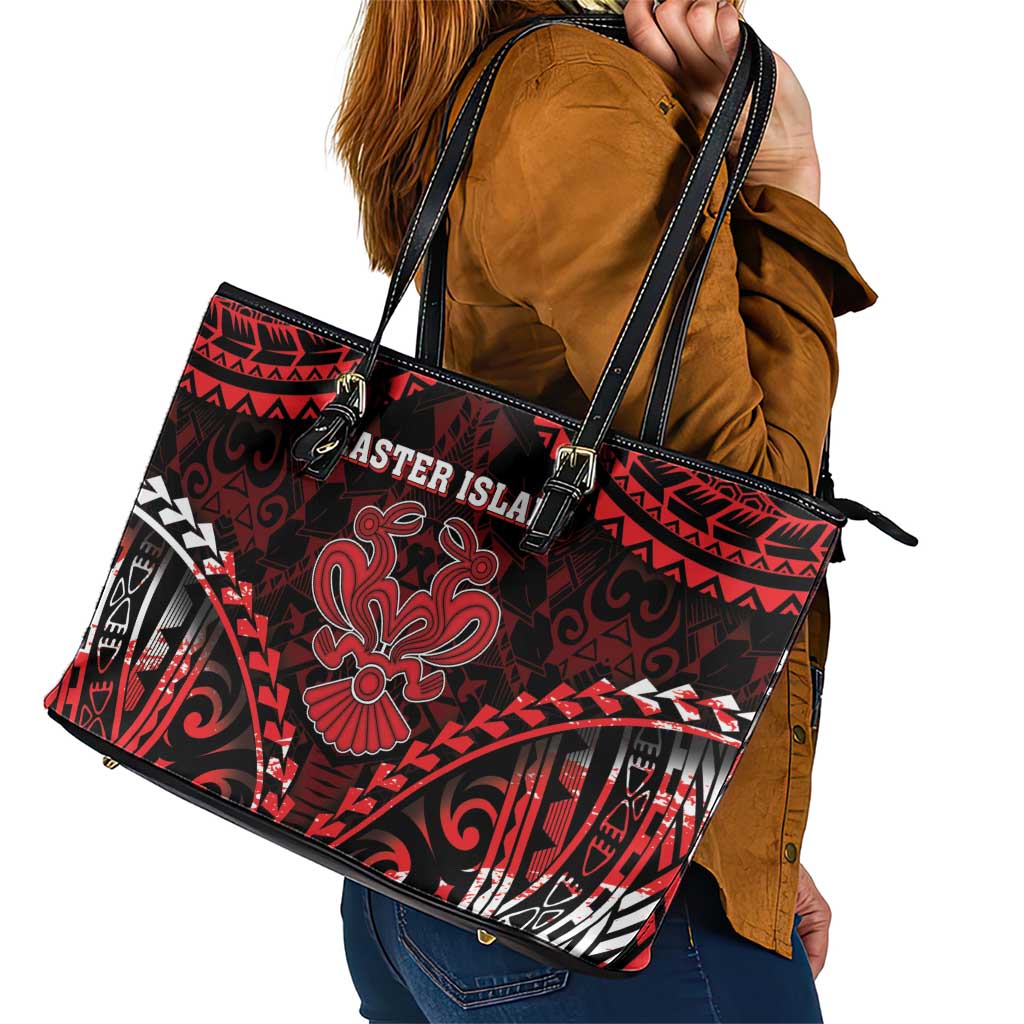 Easter Island Leather Tote Bag Polynesian Pattern Emblem