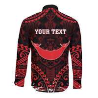Personalised Easter Island Long Sleeve Button Shirt Polynesian Pattern Emblem