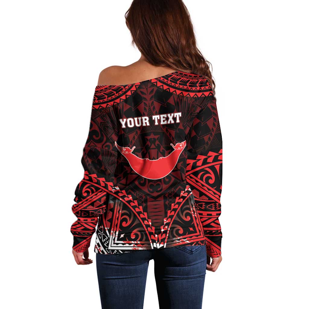 Personalised Easter Island Off Shoulder Sweater Polynesian Pattern Emblem