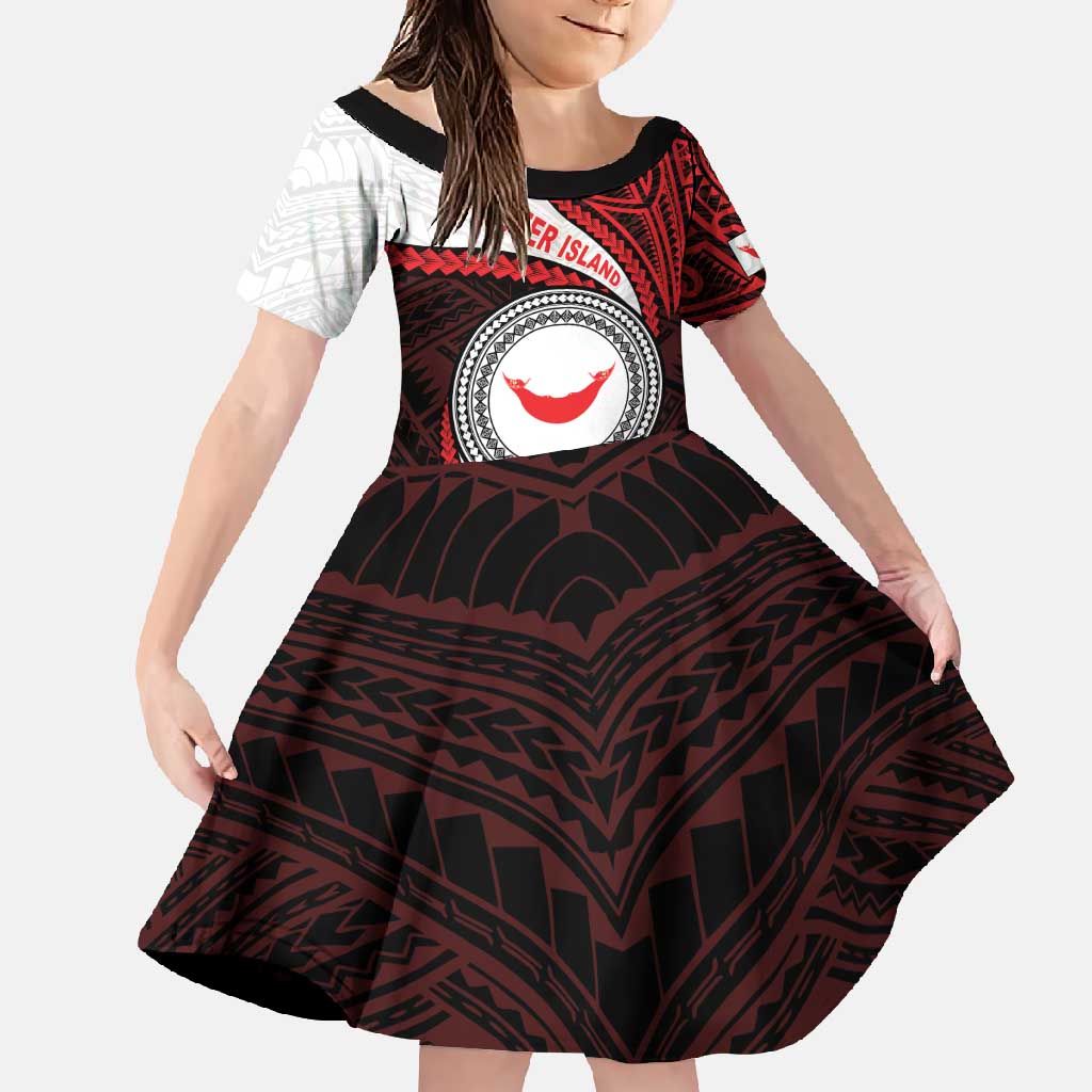 Easter Island Family Matching Mermaid Dress and Hawaiian Shirt Moai Statues Polynesian Style LT05 Daughter's Dress Red - Polynesian Pride