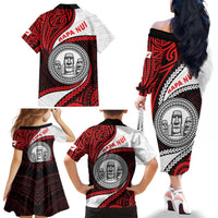 Easter Island Family Matching Off The Shoulder Long Sleeve Dress and Hawaiian Shirt Moai Statues Polynesian Style LT05 - Polynesian Pride